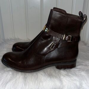 Michael Michael Kors Dark Brown Arley Boot gold tone brand plate side buckle 8.5